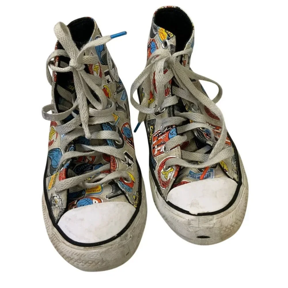 Converse Size 4 Kids Basketball Logo Rubber Sole Canvas High Tops Shoes Sneakers